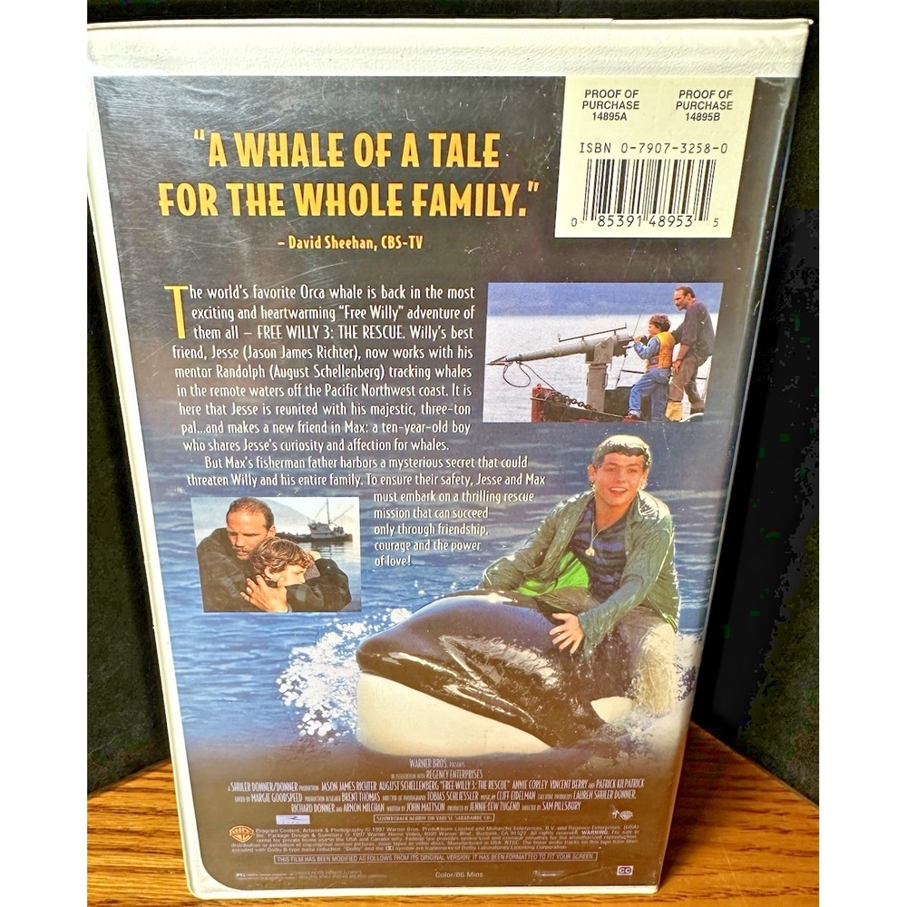 Free Willy 1, 2, & 3 VHS Clamshell VHS Tapes Tested And Work Great! - Picture 14 of 16